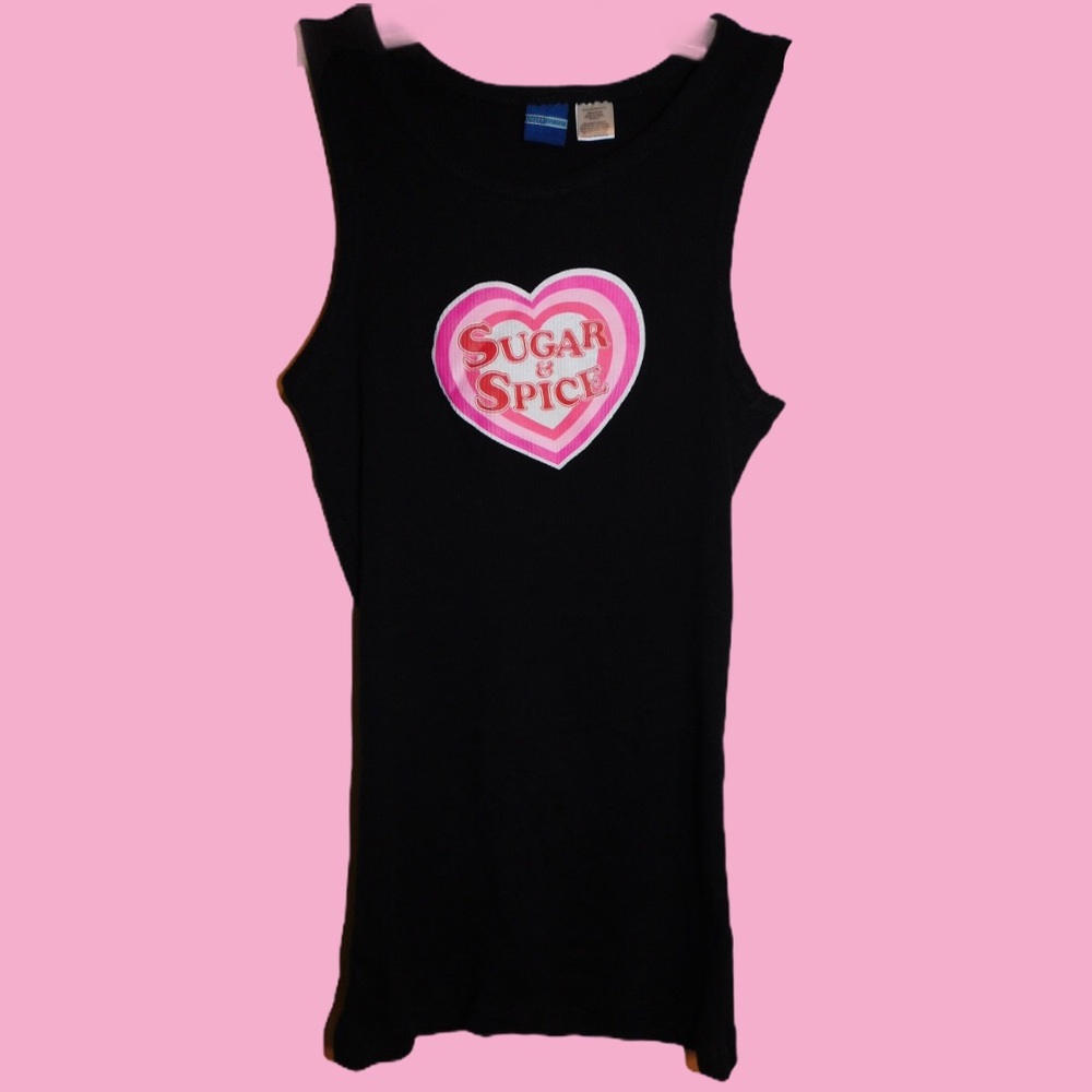 Y2k pink and black heart tank top size medium